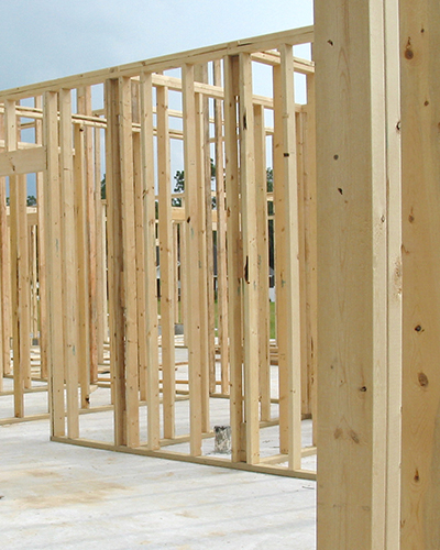 Photo of lumber used as framing for home construction