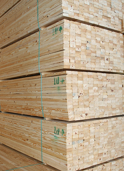 Photo of finished, stacked lumber